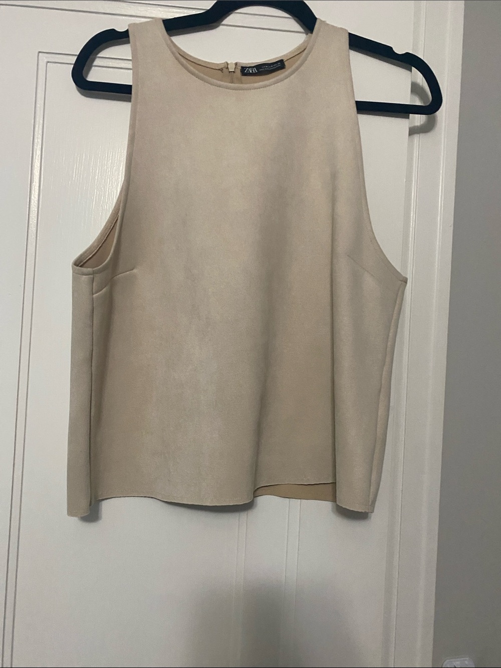 Zara Light Cream Faux-Suede Sleeveless Tank